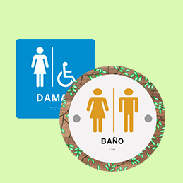 Rotulos, hale, empuje, timbre, comida, fumar, personal, extintor, celular, baños, damas, caballeros, niñas, niños, impedidos, elevador, cheque